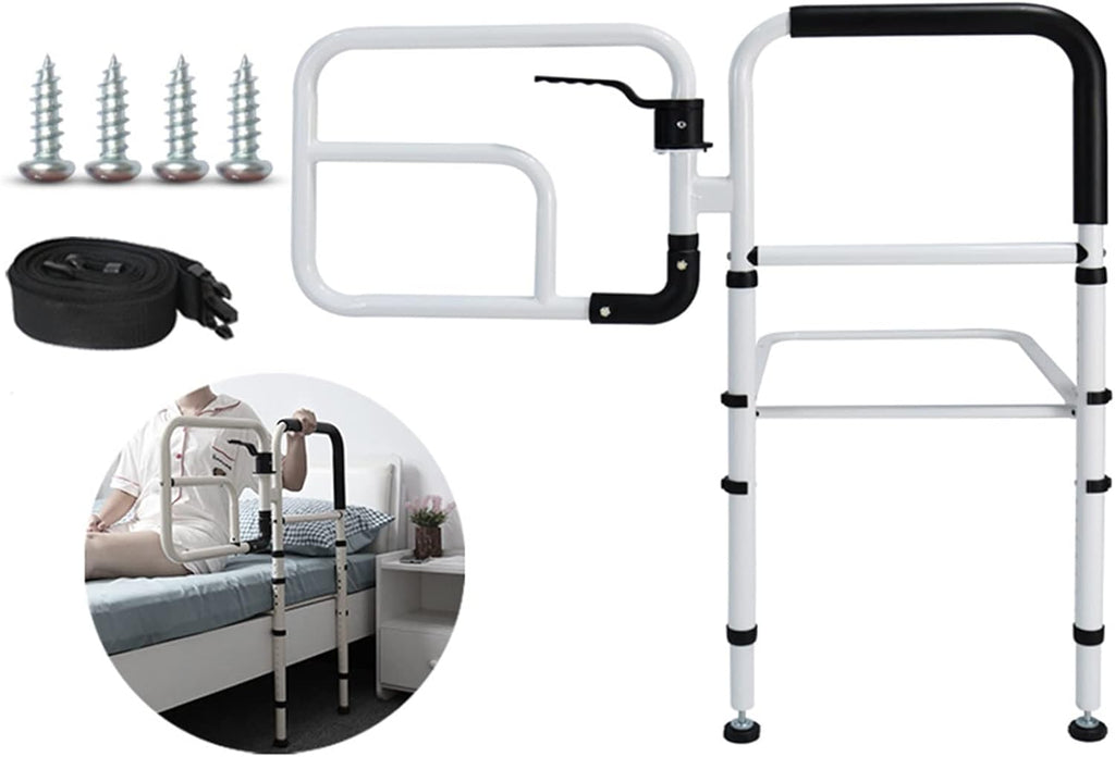 Rotatable Bed Rail, Safety Bed Handle Hand Guard, Seniors Bed bar with Storage Pocket, Bedside Standing Assist Grab Bar, Can Hold 300 lbs
