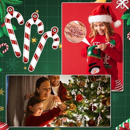 Chunful 100 Pcs Mini Christmas Candy Cane for Crafts Fake Plastic Candy Canes Charm for Jewelry Making 1 Inch Red and White Mini Christmas Tree Ornaments Xmas Table Scatters for Home Party Decor
