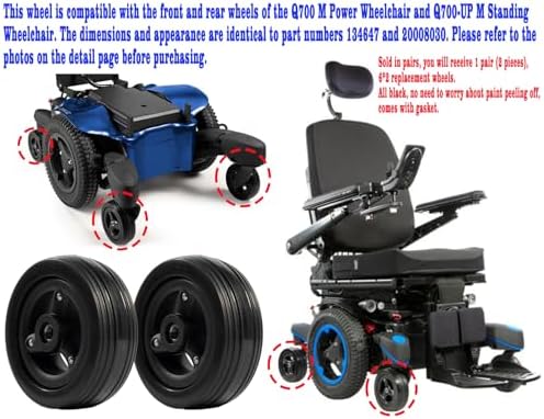 6"x2" Caster Wheel Assembly,6"x2" Front and Rear Caster Wheel for Q700 M Power Wheelchair and Q700-UP M Standing Wheelchair Replacement Wheels Parts,Polyurethane Solid Tires,W/Bearings,Black,1Pr.
