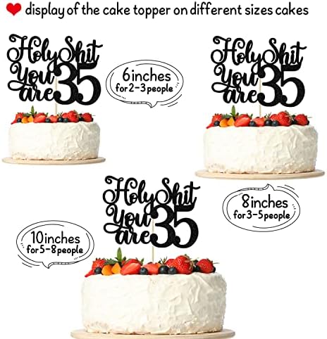 Happy 35th Birthday Cake Topper, 35 & Fabulous, Cheers to 35 Years Cake Decorations, Funny 35th Birthday Decorations Man Woman Black Glitter