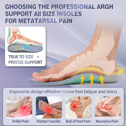 Metatarsal Arch Support Insoles for Men & Women - Comfortable Ball of Foot Pain & Neuroma Pain Relief - Full Size Orthotic Gel Inserts & Air Cushion Heel - No Trimming Needed,Size 6 Men/8 Women