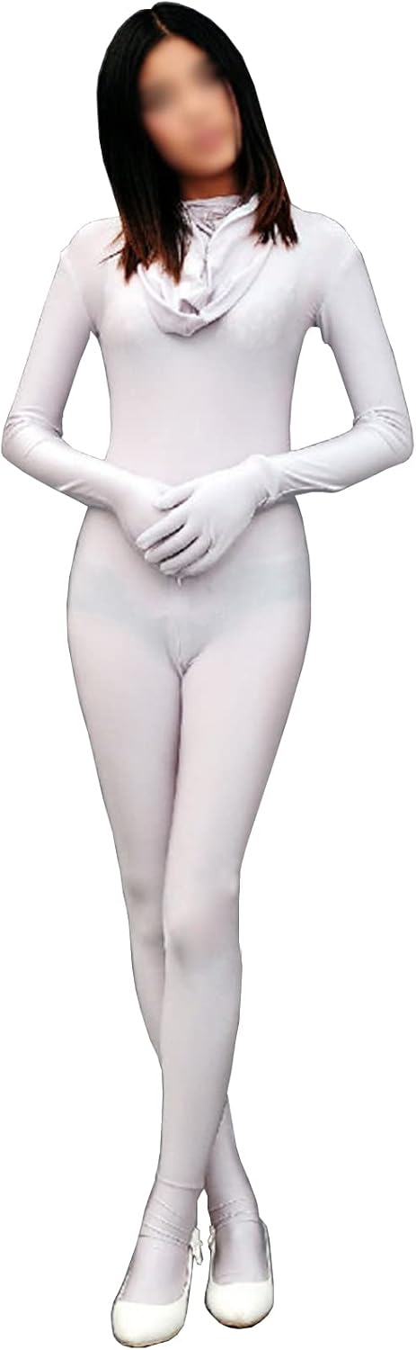 LESOYA Women's Sexy Semi-Opaque Zipper Crotch Leotard Full Bodysuit Catsuit Zentai Suit with 5 Finger Gloves