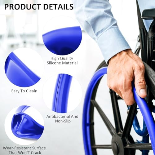 1 Pair Wheelchair Push Rim Covers for Invacare Wheelchair Accessories, Rear Wheel Grips Cover,Non-Slip Wear-Resistant Hand Push Cover Wheelchair(Blue, 22 in)
