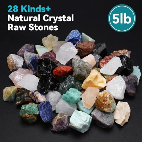 5 lbs Rocks for Tumbling, Mix Large 1-2 Inch Crystals and Healing Stones, Raw Gemstones for Polishing Wicca & Reiki Crystal Healing, Rough Rock for Collection, Decoration