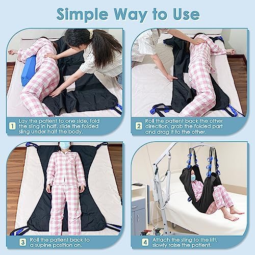 Patient Lift Sling for Home Use Elderly Bedridden Patient Lift Assist Aid Medical Toileting Sling Devices Full Body Elevation Lifter for Adults Sit to Stand Positioning Transfer Belt (Black)