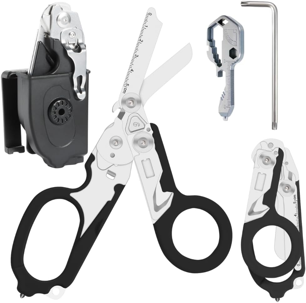 Pro 6-in-1 Foldable Trauma Shears with Strap Cutter, Stainless Steel Medical Scissors for Nurses, Raptor Trauma Shears Holster with Glass Breaker, Surgical EMT Scissors for Nursing Students & Doctors
