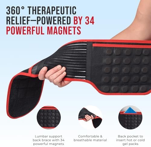 MAXAR Bio-Magnetic Back Brace for Lower Back Pain Women and Men - Lumbar Support Brace W/ 34 Powerful Magnets & Far Infrared Technology - Lower Back Support for Sciatica, Herniated Disc, Scoliosis
