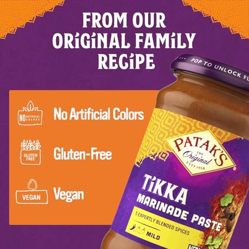 Patak’s Tikka Marinade Paste - Mild Indian Tikka Paste w/5 Expertly Blended Indian Spices - Gluten-Free & Vegan - Flavorful Chicken Marinade for Grilling, Roasting & Pan Cooking - 10oz Jar (Pack of 2)