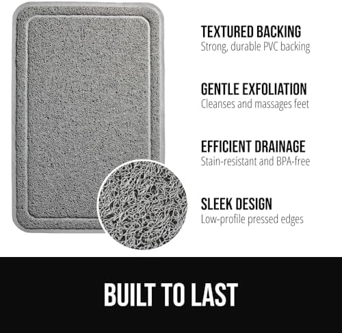 GORILLA GRIP Exfoliating Bath and Shower Mat, Textured Backing, Soft Loofah-Style Foot Scrubber for Outside or Inside Bathtub, Quick Dry Easy Drainage Tub Floor Mats, Bathroom Essentials, 24x16, Gray