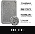 GORILLA GRIP Exfoliating Bath and Shower Mat, Textured Backing, Soft Loofah-Style Foot Scrubber for Outside or Inside Bathtub, Quick Dry Easy Drainage Tub Floor Mats, Bathroom Essentials, 24x16, Gray