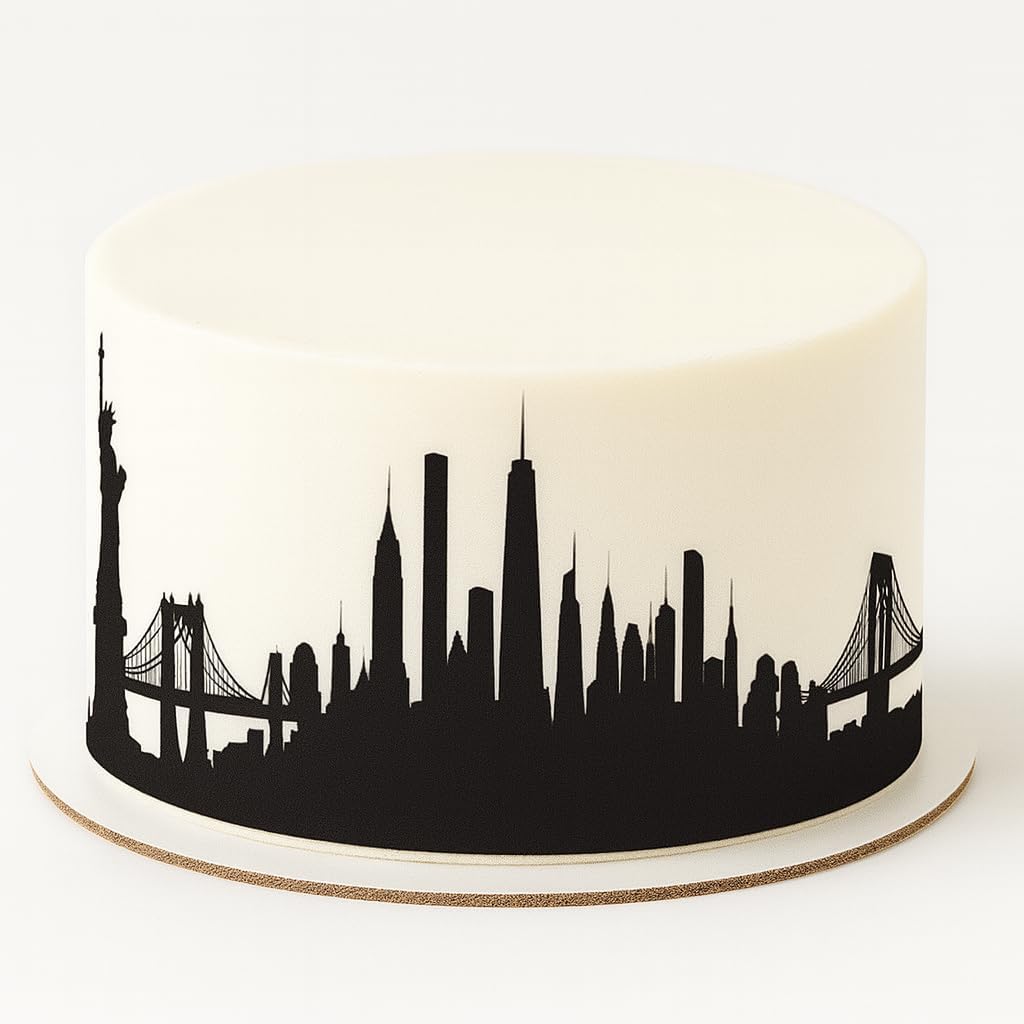 New York City Skyline Cake Border – Statue of Liberty, Brooklyn Bridge & Manhattan Skyscrapers Cake Wrap – NYC Theme Party & Birthday Decorations 2 Strips per sheet 3.5x10.5 inchs