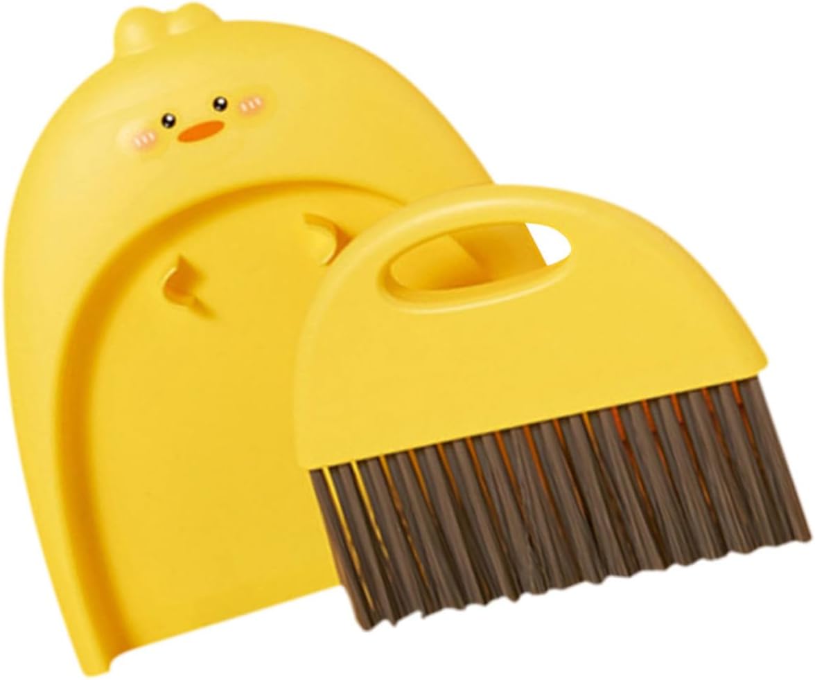 MAGICLULU Mini Broom and Dustpan Set, Cartoon Yellow Bird Design, Small Desktop Sweeping Brush for Table and Car Interior Cleaning, Portable Handheld Air Vent and Keyboard Detail Cleaner