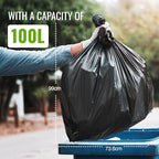 20 Pack Extra Strong Heavy Duty Refuse Sacks - 100L - 33 Microns - Recyclable Bin Bags, Leak Resistant, Eco-Friendly, Durable Waste Disposal Bags for Household & Commercial Use (736x990mm)