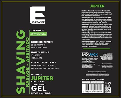 E Elegance Barber Accessories - Transparent Shaving Gel For Men Or Women, Minty/Cool Jupiter Fragrance - The Ultimate Shaving Solution For A Smooth, Irritation-Free Experience, 16.9 Oz