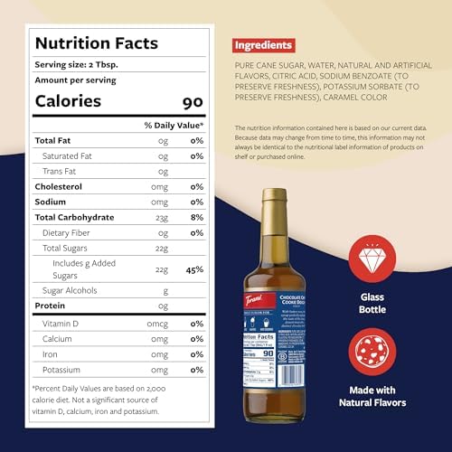 Torani Coffee Syrup, Chocolate Chip Cookie Dough Flavored Syrup for Drinks, Glass Bottle with Pump Included, 25.4 Fl Oz