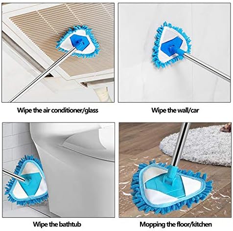 Triangle Cleaning Mop Multifunctional 180 Degree Rotating Microfiber Strong Water Absorption Household Used to Clean Roofs Walls Restroom Cars Corners Bathroom,1 x mop and 2 x Replacement Cloth Head