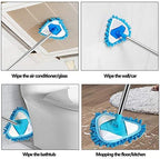 Triangle Cleaning Mop Multifunctional 180 Degree Rotating Microfiber Strong Water Absorption Household Used to Clean Roofs Walls Restroom Cars Corners Bathroom,1 x mop and 2 x Replacement Cloth Head