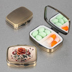 Dynippy Pill Case Pill Box with Mirror Retro Pocket 2 Compartment Medicine Case Vitamin Pill Organizer for Pocket Purse and Travel (Flower 21)