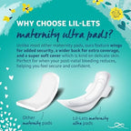 Lil-Lets Maternity Ultra Thin Pads with Wings – 36 Pack Bundle for Post-Natal Bleeding & Lighter Flow – Postpartum Essentials - Long, Extra Absorbent, Soft & Cushioned Maternity Towels, Fragrance-Free