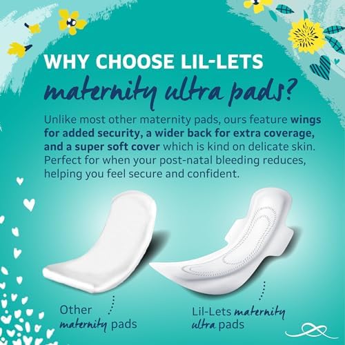Lil-Lets Maternity Ultra Thin Pads with Wings – 36 Pack Bundle for Post-Natal Bleeding & Lighter Flow – Postpartum Essentials - Long, Extra Absorbent, Soft & Cushioned Maternity Towels, Fragrance-Free