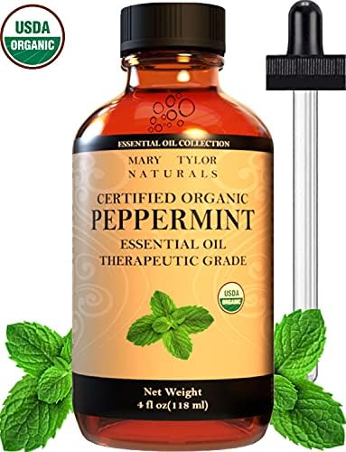 Organic Peppermint Essential Oil 4 oz, USDA Certified Mentha Piperita, Perfect for Aromatherapy, Diffuser, DIY by Mary Tylor Naturals
