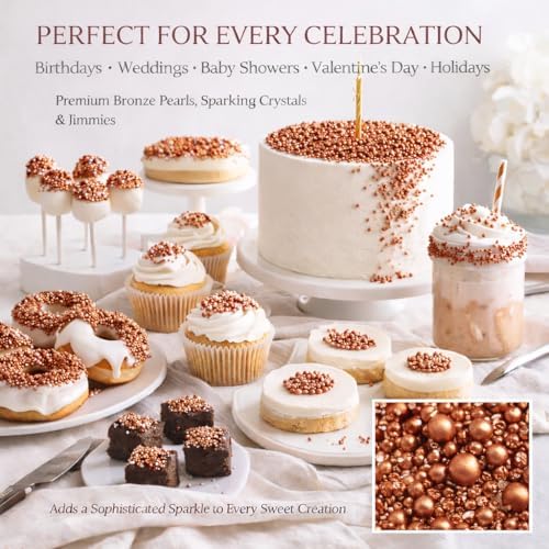 Bronze Sprinkles – Premium Metallic Bronze Pearl Cake & Cupcake Sprinkles (4.2 oz) – Bake Stable, Soft Chew, No Synthetic Dyes – Edible Decorating Sprinkles for Cookies & Baking
