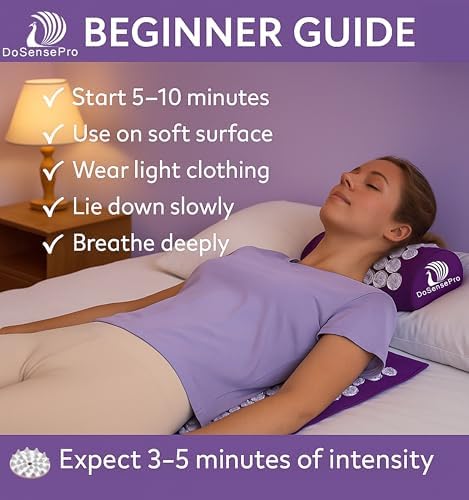 Acupressure Mat & Pillow Set – Extra-Long 29” Acupressure Therapy for Back & Neck Pain Relief, Sciatica, Stress Relief & Sleep Support – Includes Carry Bag & Hot/Cold Pack (Purple)