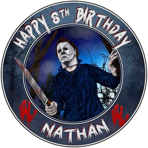 7.5 Inch Edible Cake Topper – Michael Horror Myer Themed Birthday Party Collection of Edible Cake Decorations round