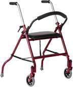 Medline 2-Wheel Rollator Walker, for Adults and Seniors, 300 lb. Weight Capacity, Burgundy, 5-Inch Wheels, Padded Seat, Foldable, Adjustable Handles, Pressure-Activated Brakes