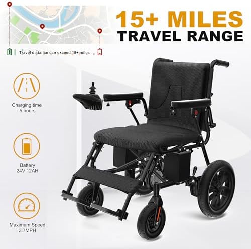 KERDOM Electric Wheelchairs for Adults, Foldable Motorized Wheelchair for Seniors, 350 Lbs Capacity, 15 Miles Longer Travel Range, All Terrain Portable Compact Power Wheelchair