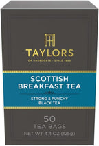 Taylors of Harrogate Scottish Breakfast Black Tea Individually Wrapped Bags, 50 Count (Pack of 1), Strong, Malty and Full, Caffeinated, Enjoy Hot or Iced, 50 Teabags