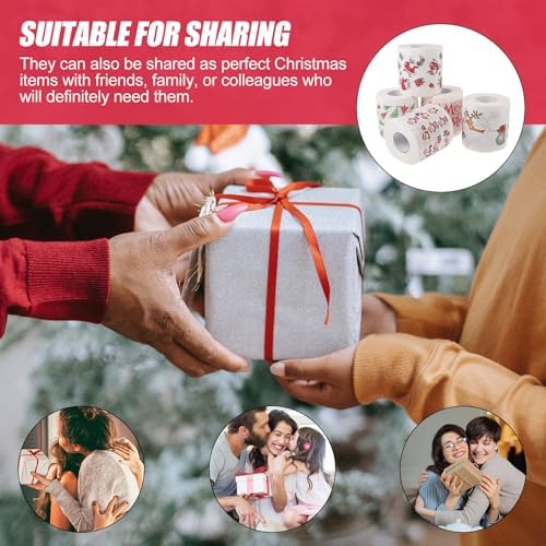 EXCEART Christmas Pattern Toilet Paper 5 Rolls Timber Pulp Holiday Napkins Xmas Bathroom Tissue Rolls Festive Santa Claus Trees Design for Home Use
