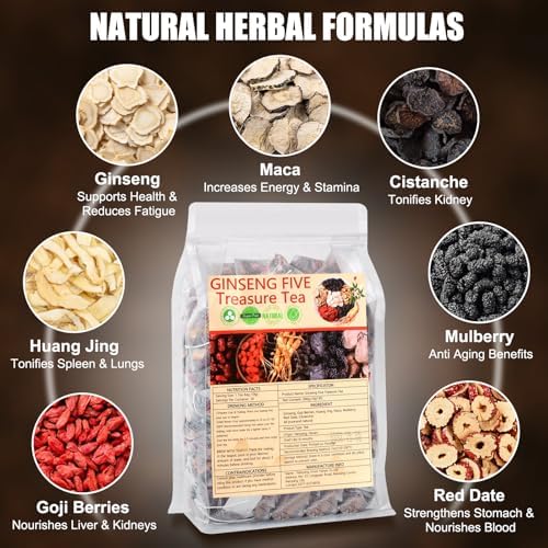 Kidney Tea 30 Bags Ginseng Six Treasure Tea Formula Traditional Chinese Herbal Kidney Cleanse Detox Repair for Women & Men