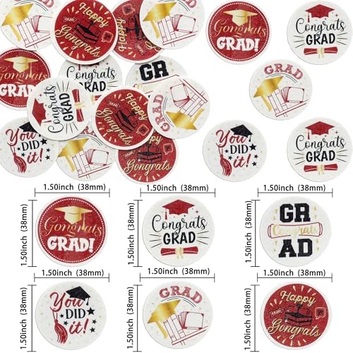 Ephlyn 54Pcs Edible 2026 Graduation Cupcake Toppers Wafer Paper Grad Cap Cupcake Picks Diploma Done Congrats Grad Cake Decorations for Class of 2026 Graduation Party Supplies Red