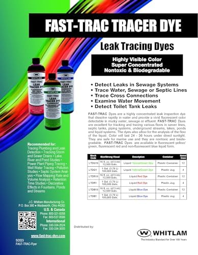 Fast-Trac FAST-Trac LTDG16 Liquid Leak Tracing Dye, Yellow Green, 16 Ounce Bottle, Treats Up to 12,500 Gallons.