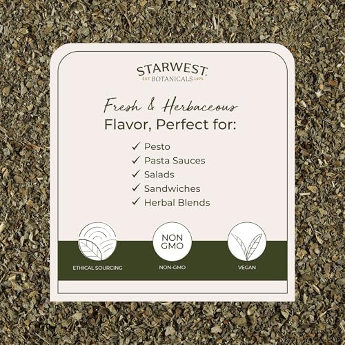 Starwest Botanicals Organic Basil Leaves - Dried Sweet Basil Leaf, Herb for Seasoning Blends & Cooking, Cut & Sifted, Certified Kosher, Non-GMO - Bulk 1 lb Bag