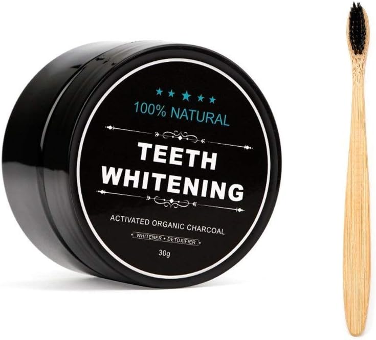 Teeth Whitening Charcoal Powder + Bamboo Brush Oral Care Set, WUBLSYAN Natural Activated Charcoal Teeth Whitener Powder, No Hurt on Enamel or Gum