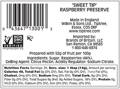 Tiptree Sweet Tip Raspberry Preserve, 12 Ounce Jars (Pack of 6)
