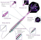 Steel Tip Darts Set for Dartboard, Professional Brass Darts Metal Tip Black Purple Aluminium Nylon Shafts 9 Flights 50 Rubber O-Rings 12 Spring Rings 1 Dart Sharpener Tool 24/27 Grams