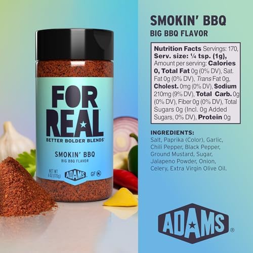 FOR REAL Smokin' BBQ Seasoning - Bold BBQ Spice Blend with Chili, Garlic & Paprika - Gluten Free, Kosher, No Seed Oils or MSG - Ideal for Ribs, Chicken & Salmon - 6oz