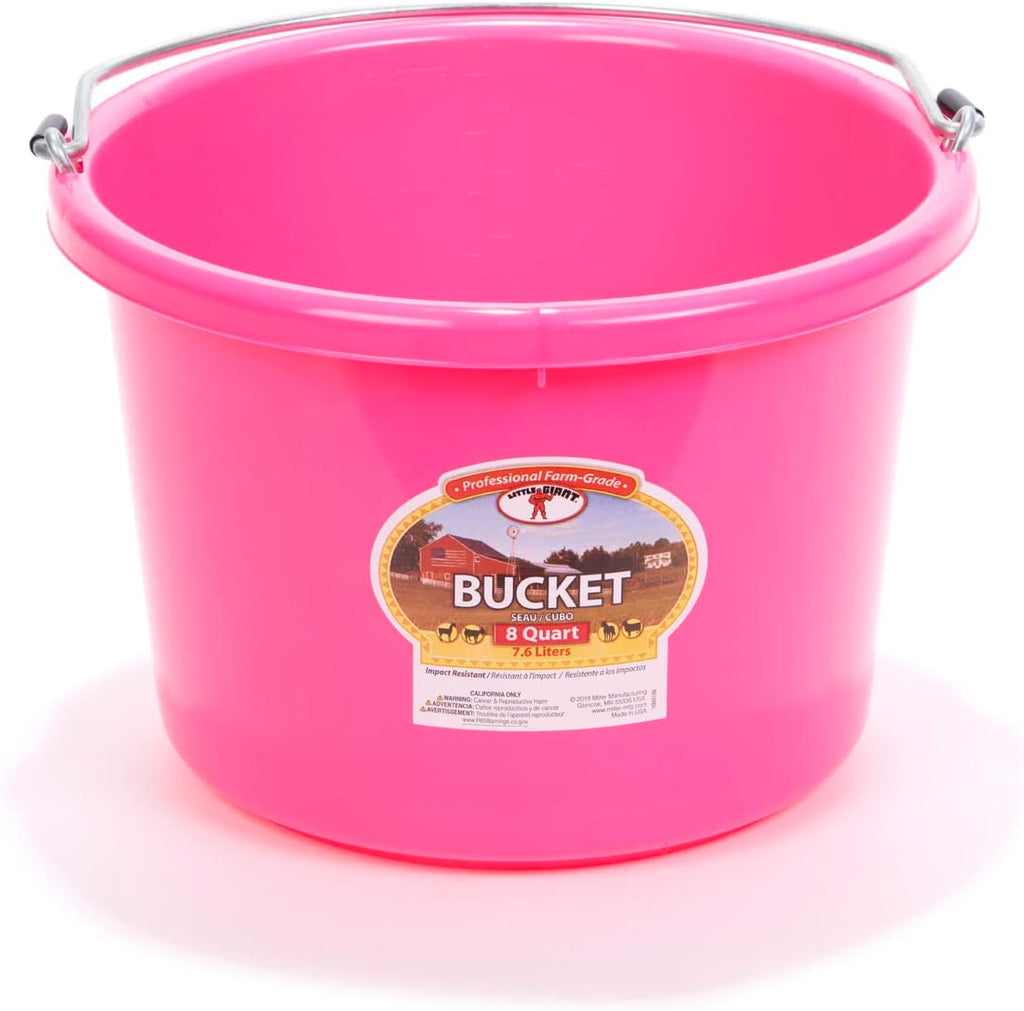 Little Giant® Plastic Animal Feed Bucket | Round Plastic Feed Bucket with Metal Handle | Made in USA | 8 Quarts | Hot Pink