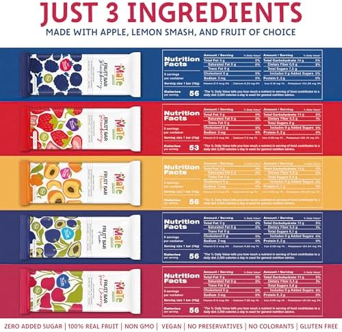Mate Fruit Bars Variety Pack (40 Pack) - 100% Natural Real Fruit Snacks for Adults and Kids, Healthy Snacks, Fruit Leather. Gluten-Free, Vegan, No Added Sugar, No Preservatives and No Colorant