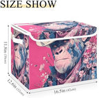 Collapsible Storage Basket with Lid Comic Gorilla Print 1 Pack, Storage Organizer Cube Bin for Home Office