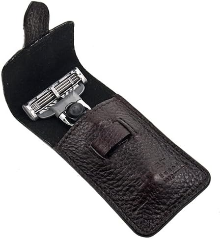 Parker Travel Razor – Compatible with Gillette® Mach3® Cartridges – Compact Chrome Brass Handle with Premium Buffalo Leather Case for Men’s Grooming & Travel