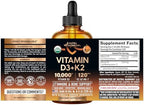 Vitamin D3 K2 USDA Organic Drops - Vitamin D3 10000 IU & K2 as MK-7 120mcg - Immune & Mood Support, Bone & Teeth Health - Sugar-Free Orange Flavor - Liquid Supplement - Made in USA - 4 FL OZ, 120 Days