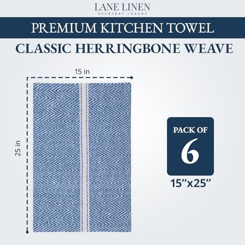 LANE LINEN Kitchen Towels Set - 100% Pure Cotton Dish Towels for Kitchen, Super Absorbent Kitchen Hand Towel, Tea Towels, Soft & Durable Dish Cloths, Pack of 6 – 14”x25”, Indigo