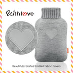 samply 2L Hot Water Bottle, 2 Packs Hot Water Bag with 2 Knitted Covers for Pain Relief, Birthday ldeas Gifts for Women, Daughter, Grandma, Sister, Wife (Grey&Khaki)