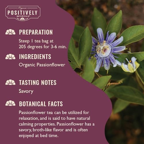 Organic Positively Botanicals Company, Passion Flower Herbal Tea Bags, 20 Count