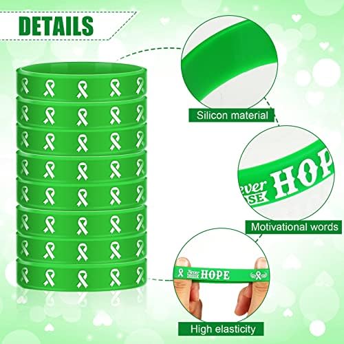 Sosation 48 Pcs Mental Health Awareness Bracelet Gifts Items Green Mental Faith Courage Hope Silicone Motivational Bracelets for Men Women