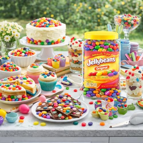 Jelly Beans Juicy Fruit Flavored Chewy Candy Bulk Jar 54oz | Colorful Sweet Treat for Easter Egg Hunts Basket Stuffer Filler Party Favor Gift Snack